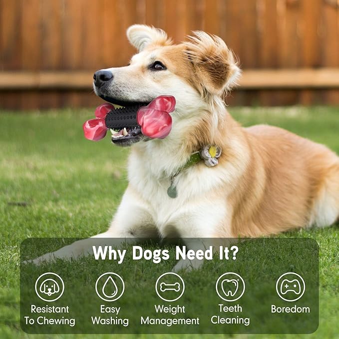Apasiri Tough Dog Toys for Aggressive Chewers Large Breed, Dog Chew Bone with Bacon Flavor, Nylon & Rubber Chew Toy for Medium Large Dogs