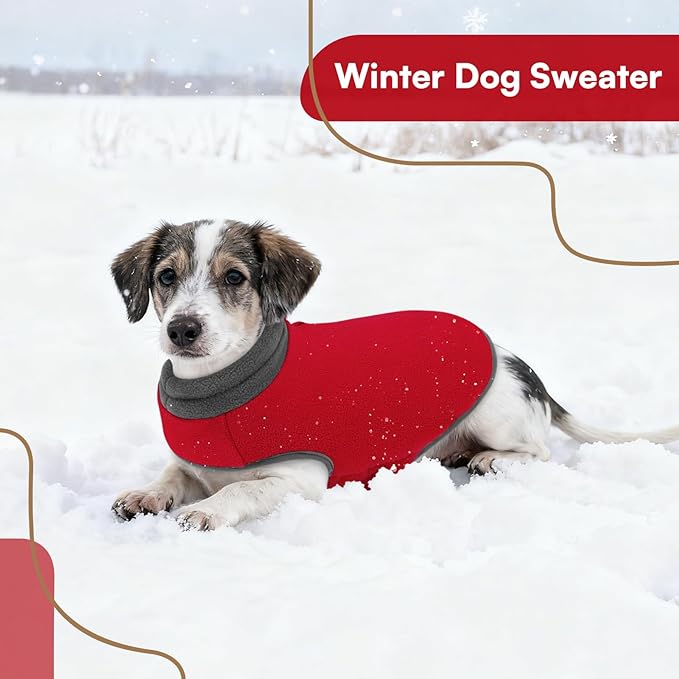 Queenmore Dog Sweater,Soft Fleece Vest Pullover Dogs Jacket with Elastic Stretchable,Warm Winter Dog Coats Cold Weather Doggy Dachshund Sweaters for Small Dogs Cats Boy or Girl (Red, XL)