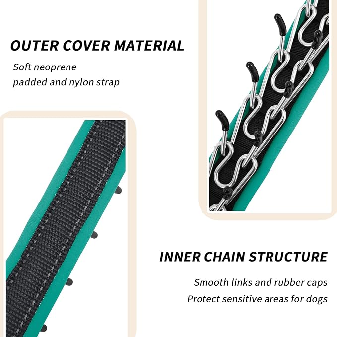 Martingale No Pull Dog Collar for Large Medium Small Dogs, Heavy Duty Nylon Reflective Adjustable Anti Pull Slip Collar with Buckle for Training Walking L Black Green