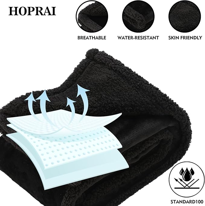 HOPRAI Dog Blanket, Waterproof Reversible Sherpa Fleece Throw Blanket, Furniture Cover for Bed, Couch, Sofa Protection from Liquid Pee and Pet Fur of Puppy, Cat (Black XS20*27inches)