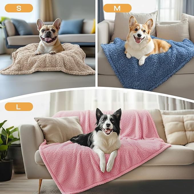 Luciphia 1 Pack 3 Calming Dog Blanket Fluffy Premium Fleece Pet Blankets Soft Sherpa Throw for Dogs Puppy Cat Beige/Pink/HazeBlue Large (41" x31")