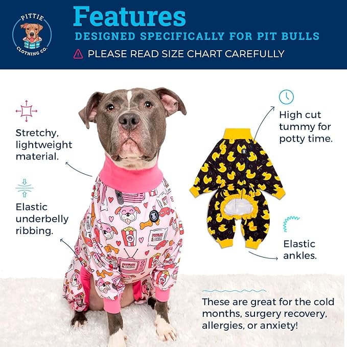 Pittie Clothing Pit Bull Dog Pajamas – Full Coverage Dog Onesie, Soft Pajama Outfit for Medium, Large, XL & XXL Breeds