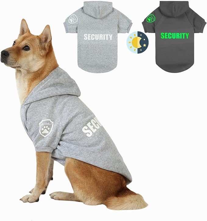 Dog Security Hoodie with Glow-in-The-Dark Prints DAJIDALI Dog Clothes Apparel Winter Sweatshirt Warm Sweater Jacket Coat Hoodie for Small Medium Large Dog Cat