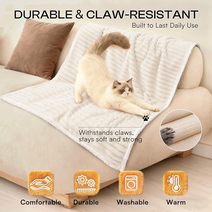 Luciphia Waterproof Dog Blanket for Small Puppy Ultra-Soft Calming Cut Pile Flannel Throw Durable & Warm Furniture Protection for Couch Car Pet Cat Blanket Machine Washable Soft White,S(40''x28'')