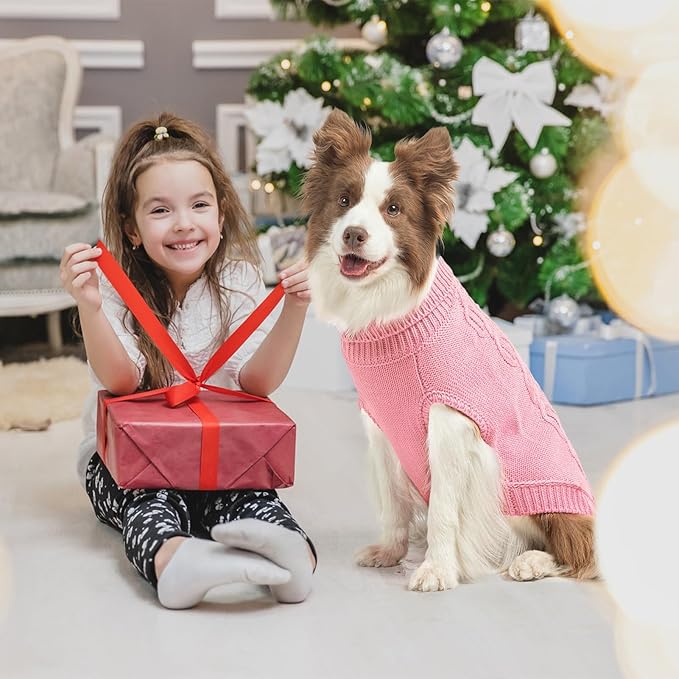 SCENEREAL Knitted Dog Sweater for Large Medium Small Dogs, Cat Dog Winter Coat Warm Sweatershirts Outfits, Classic Pet Clothes with Leash Hole, Soft Pet Knitwear Apparel for Girls Boys, Pink XL