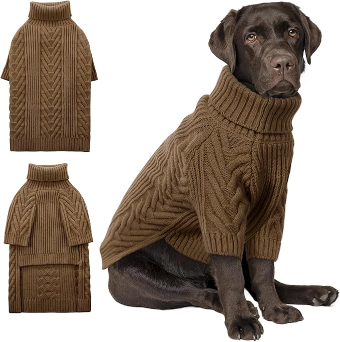 ASENKU XL Dog Sweater, Dog Sweaters for Extra Large Dogs,Pet Sweatshirt Apparel Turtleneck Pullover Winter Pitbull, Labrador Retriever(Coffee, X-Large)