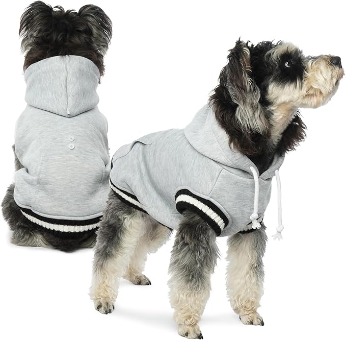 FUAMEY Dog Hoodie for Wooden Dogs Winter Fast Sweaters Pet Soft Warm Sweatshirt Dog Clothes with Pocket Soft Motivated Christmas Outfit with Leash Hole for Small Medium Large Dogs Grey