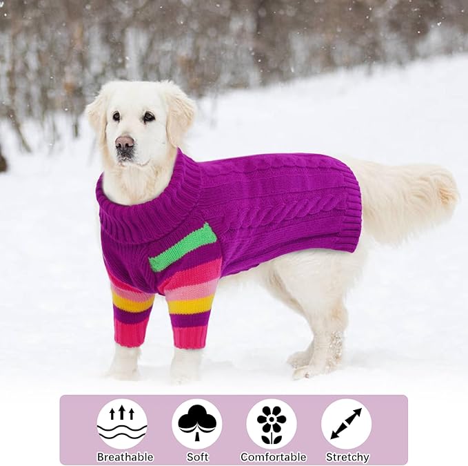 Dog Cold Sweater, Dog Sweaters Winter for Medium Dogs Girl Male, Turtleneck Warm Dogs Sweater Long Sleeve, Stretchy Christmas Doggie Sweaters Outdoor, Pet Knitwear Frenchie, Schnauzer(Purple M)