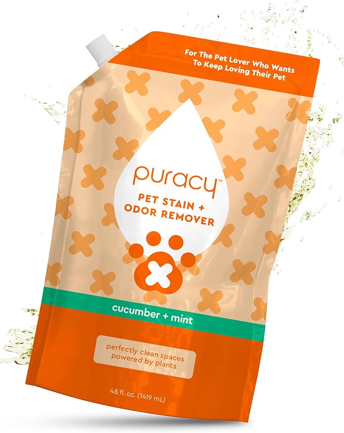 Puracy Pet Stain and Odor Remover - Enzyme Cleaner for Dog Urine and Poop Carpet - Cat Pee Enzyme Cleaner for Cat Urine - Cucumber & Mint, 48oz