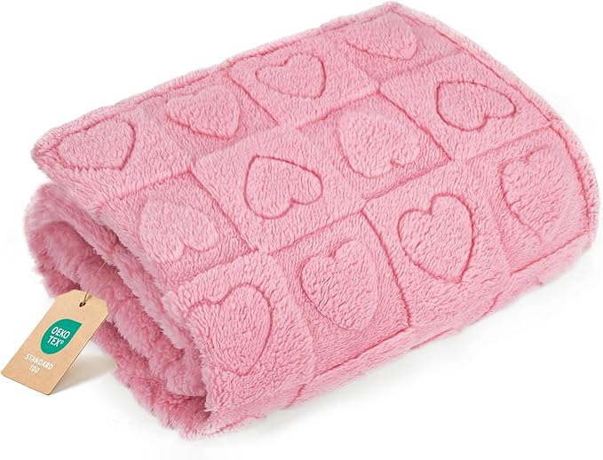 gogobunny Calming Plush Dog Cat Blanket 300GSM Coral Fleece, Ultra-Soft Machine Washable Pet Bedding for Small Medium Dogs Cats Puppies Kittens (Pink, 50x60)