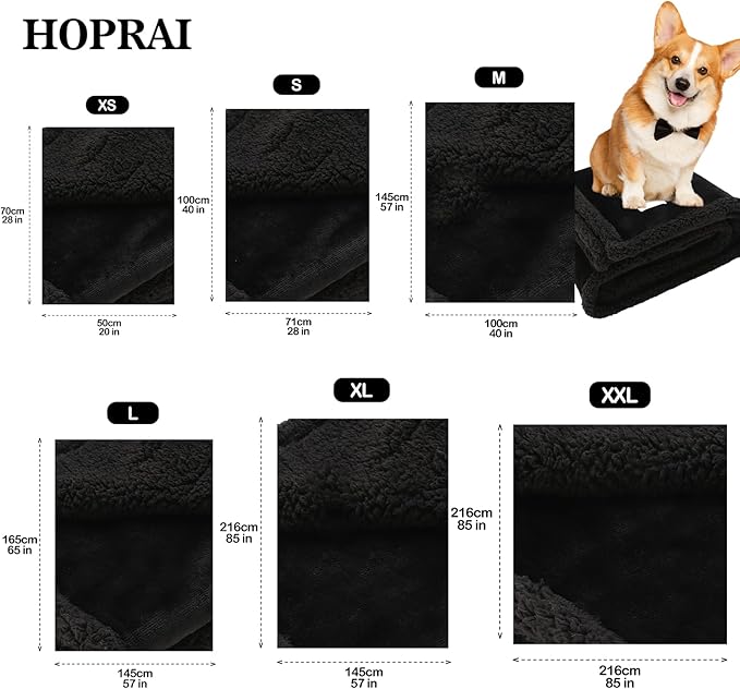 HOPRAI Dog Blanket, Waterproof Reversible Sherpa Fleece Throw Blanket, Furniture Cover for Bed, Couch, Sofa Protection from Liquid Pee and Pet Fur of Puppy, Cat (Black XS20*27inches)