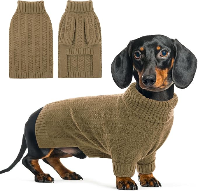 Queenmore XSmall Dog Sweater, Soft Knitted Dogs Sweater Christmas Clothing, Turtleneck Pullover Puppy Sweaters for Dogs, Cozy Pet Knitwear for Teacup, Chihuahua (Brown, XS)