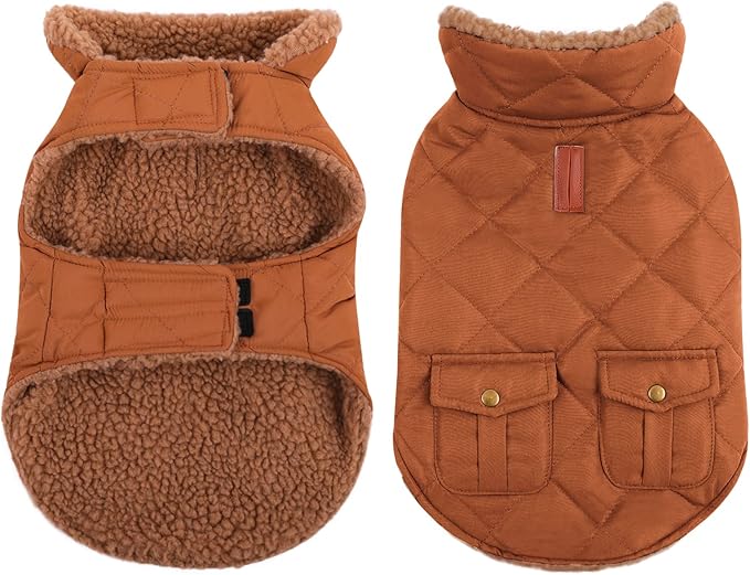 Queenmore Warm Coat for Cold Weather, Quilted Winter Jacket With Ultra Thick Plush Lining and Storage Pockets (Brown, X-Large)