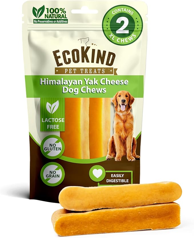 EcoKind Monster Himalayan Yak Cheese Dog Chew, XL Dogs Chews, Rawhide Free, Dog Chew Stick for Aggressive Chewers, Indoors Outdoor Use, Healthy Dogs Treats, Made in The Himalayas -XL Large (Pack of 2)