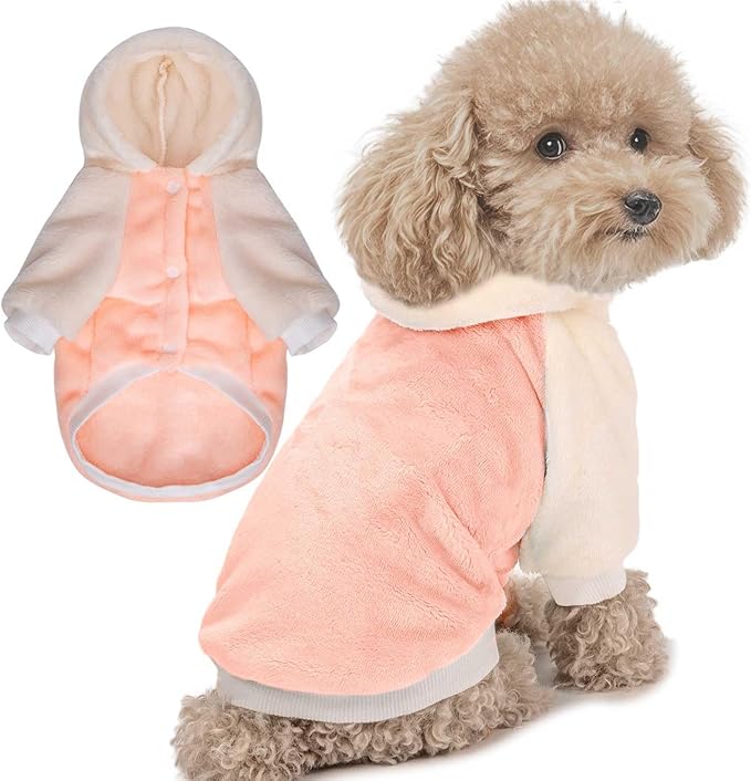 FabriCastle Dog Hoodie Sweater for Small Dogs Boy and Girl, Small Dog Clothes XS XXS Puppy Sweatshirt, Pet Outfit, Cat Clothing Super Soft Warm Snap On Closure (Peach-Cream, Medium)