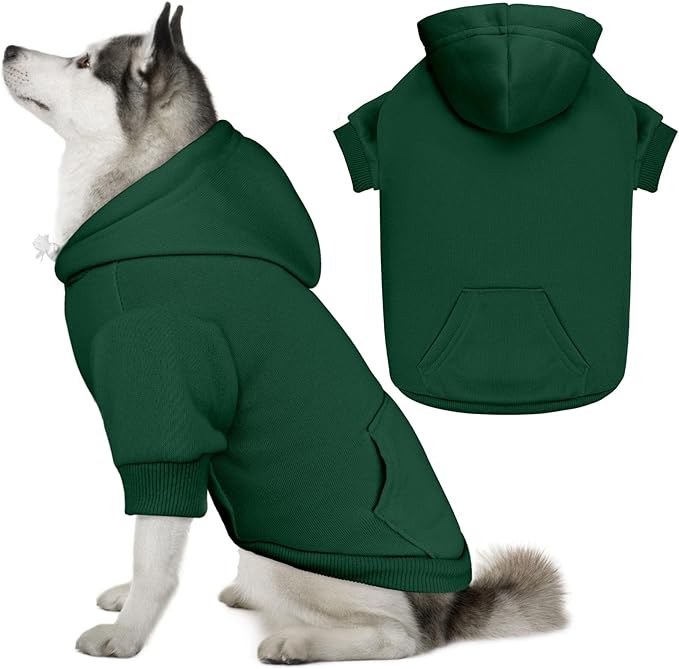 Dog Sweaters for Large Dogs Dog Hoodie Pet Sweater Solid Soft Brushed Fleece Pet Clothes Hoodie Sweatshirt with Pocket(Green-XL)