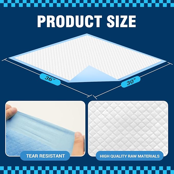 VJJ Puppy Pads XL 30"x36", 50 Count Pee Pads for Dogs Large for Doggie&Cats, Disposable Dog Pee Pads Extra Large, X-Large Potty Pads for Indoor, Outdoor Use