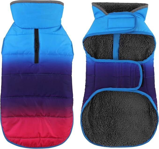 Dog Winter Coat, Waterproof Dog Jacket with Leash Hole, Reflective Adjustable Pet Snow Vest, Warm Fleece Sweater for Small Medium Large Dogs - Gradient Blue, M