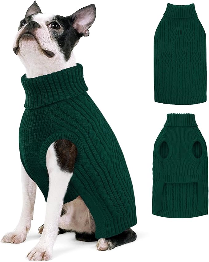 AOFITEE Christmas Dog Sweater, Medium Dog Sweater Girl Boy, Soft Turtleneck Pet Pullover for Winter, Green Dogs Sweaters Knitwear for Jack Russell, Mini Dachshund, Boston Terrier, Schnauzer, Green M