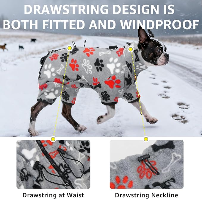 SCENEREAL Fleece Dog Coat Jacket for Small Medium Large Dogs, Soft Pullover Pajamas, Dog Sweater with Harness Built in, Cold Weather Pet Snowsuits Outfits Clothes for Puppis Boys Girls, Grey S
