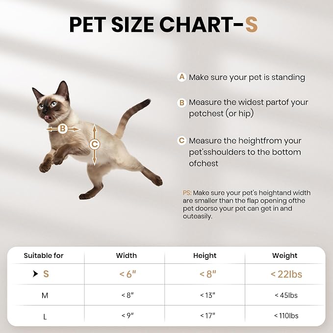 Aluminum Cat Door Interior Door, Pets Up to 22 lb | Rust Proof Heavy Duty Small Doggie Door for Exterior Doors, 2 Soft Magnetic Flaps, Sliding Closing Panel, Easy Installation