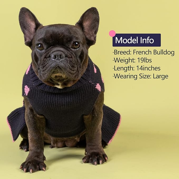 KYEESE Dog Sweaters with Leash Hole Small Dogs Sweater Dress Polka Dot Knitwear Warm for Girl Dog Clothes with Pom Pom Ball, M