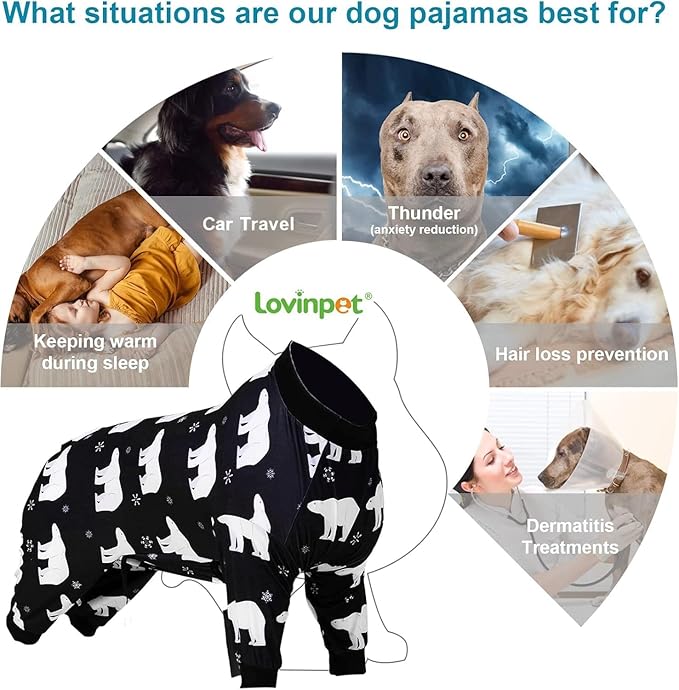 LovinPet Pitbull Clothes for Dogs Stretch Cotton Pet Shirts with Animal Print, Full Coverage Dog Clothing Perfect to Prevent Licking Wounds After Surgery for Medium & Large Dogs, Black XL