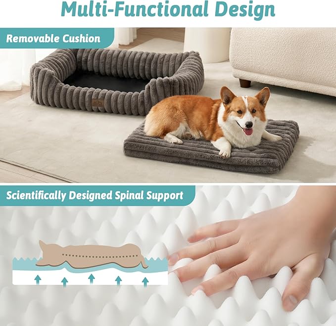 Orthopedic Dog Bed for Medium Dogs & Large Dogs - Washable Rectangle Pet Bed with Anti-Slip Bottom, Soft Calming Cat & Puppy Bed for Indoor Pets (35"x25"x8", Grey)