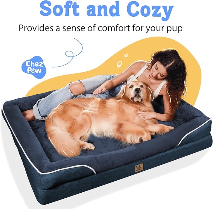 Removable Orthopedic Large Dog Bed -XL Large Dog Beds with Washable Cover and Removable Bolsters Non-Slip Bottom & Waterproof Pet Bed Sofa for Big Size Dogs