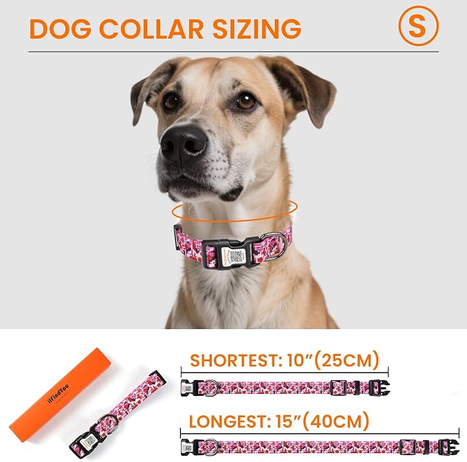 Personalized Dog Collar with QR Code Dog Tag, Camo Rose Red S | Anti-lost, 1000D nylon, reflective, padded, XS-L(8"-24"), QR buckle shares lost pet profile, location alerts when scanned