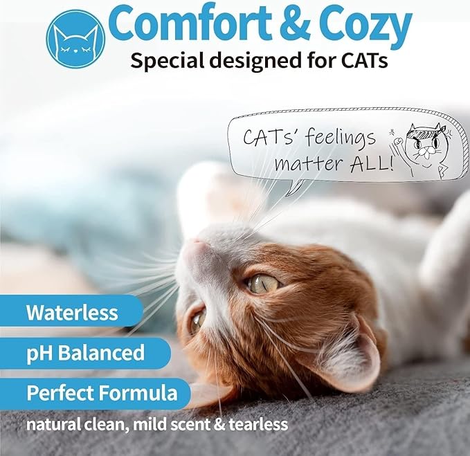 Mooncat Waterless Cat Shampoo, 100% Licking Safe & Vet Approved No Rinse Dry Bath Foam - Gentle Deodorizer for Short Haired Cats, Seniors & Kittens - Soothes Sensitive Skin, Reduces Dander & Odor