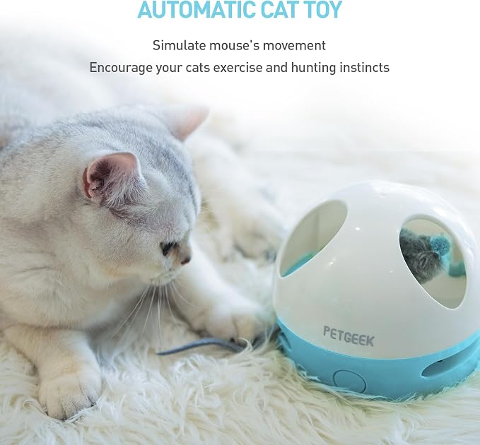 PETGEEK Hidey Mouse Electronic Interactive Cat Toy, Hide Mouse Cat Toy with Squeaky Mouse, Automatic Cat Toys with Catnip Filled Hidey Mouse, Cat Toys Interactive for Indoor Cats Play (Blue)