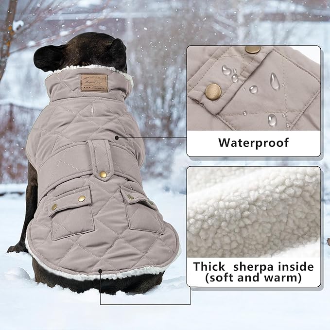 KYEESE Dog Coat Soft Pet Sweater for Cold Weather Waterproof Dogs Jacket with Fleece Lined Thick Pets Clothes with Pocket Windproof Dog Coats for Small Dogs Warm Pet Winter Puffer Coat with Leash Hole