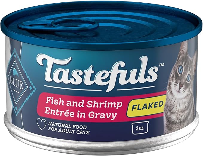 Blue Buffalo Tastefuls Flaked Wet Cat Food, Made with Natural Ingredients, Fish & Shrimp, 3-oz Cans (24 Count)