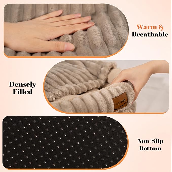 CHEERPALS Cat Cave Bed for Indoor Cats, Washable Covered Cat Bed Hooded Kitty Bed Soft Fluffy Pet Bed for Puppy and Small Dog(Khaki)