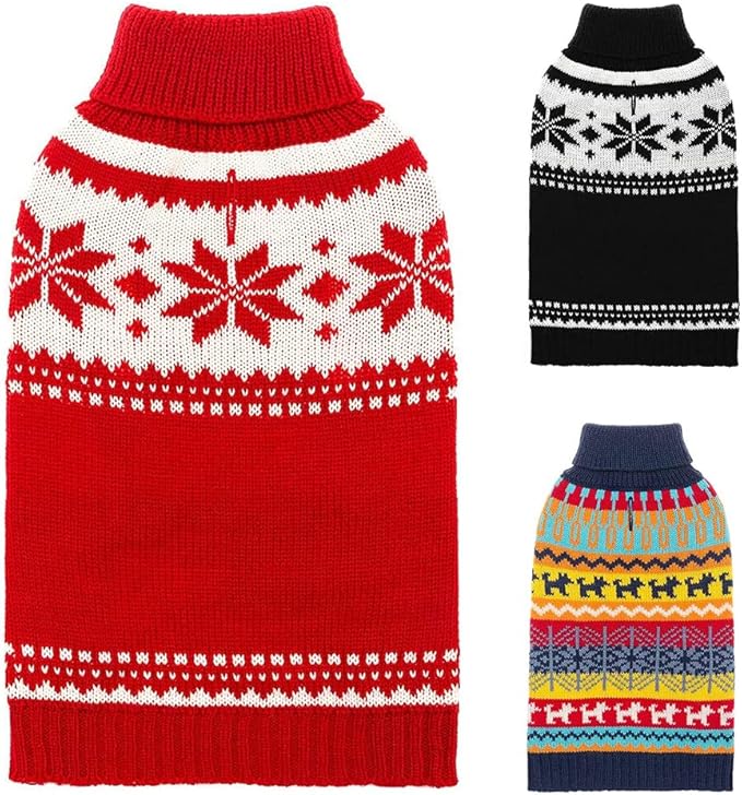 Mihachi Dog Sweater - Winter Coat Apparel Clothes with Colorful Stripes for Cold Weather