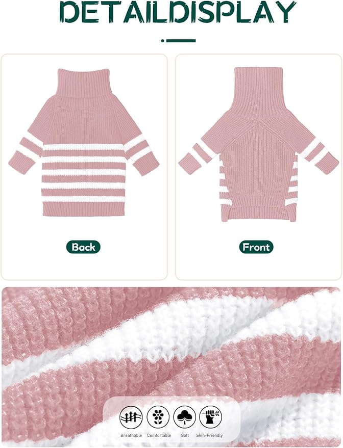 Haloumoning Small Dog Pullover Sweater, Striped Knitted Pet Sweaters for Fall Winter Dog Clothes, Turtleneck Thick Warm Clothes for Small Medium Large Dogs