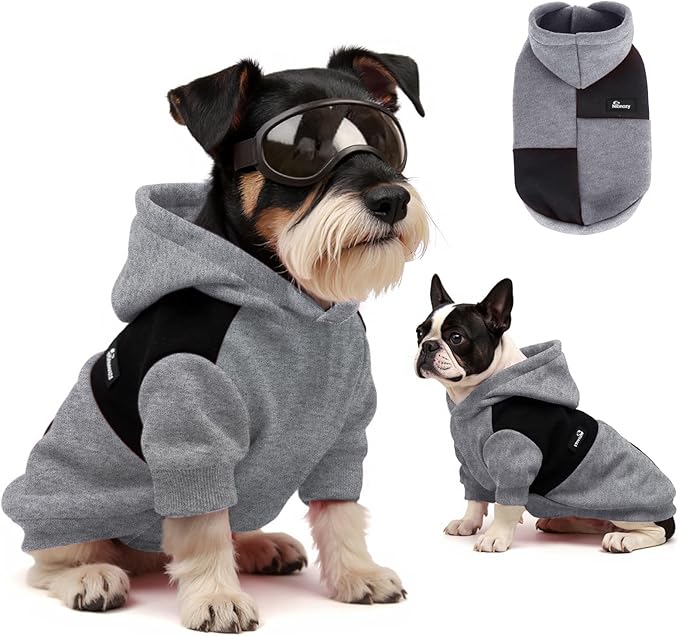 Dog Hoodie with Fleece Lining - Premium Winter Warm Dog Sweater for Small, Medium Dogs, Puppy - Dogs Sweatshirt Contrast Color Design (Grey&Black, M)