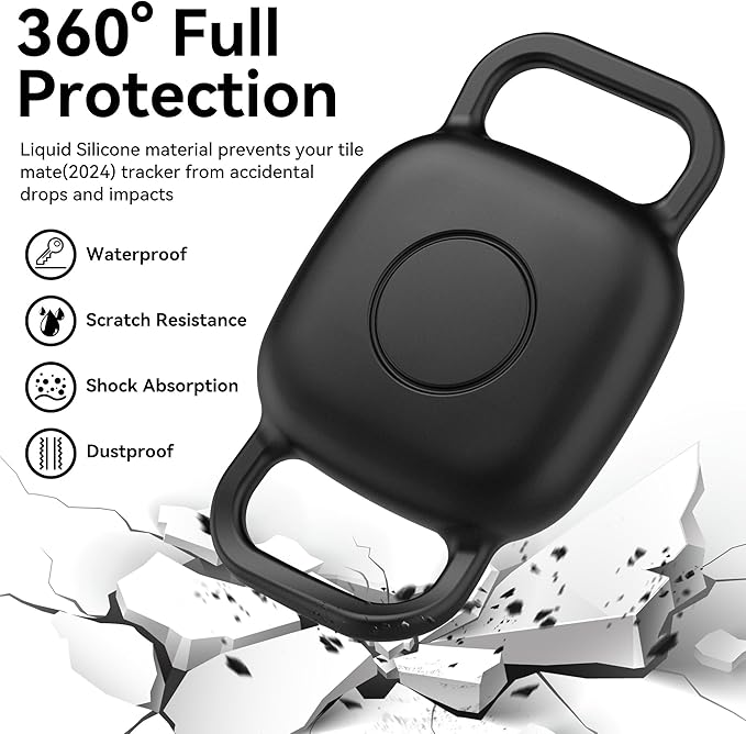 DDJ Waterproof Dog Collar Holder for Life360 Tile Mate Tracker, 2-Pack Durable Silicone Cover, Anti Lost for Life 360 Tile Tracker Case for Cat & pet Collars, Easy Installation, Black,Pink Punch