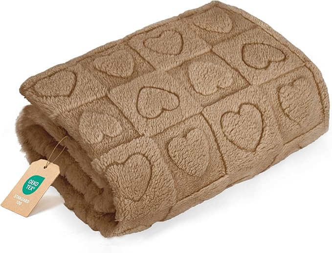 gogobunny Calming Plush Dog Cat Blanket 300GSM Coral Fleece, Ultra-Soft Machine Washable Pet Bedding for Small Medium Dogs Cats Puppies Kittens (Brown, 50x60)
