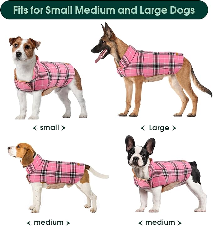 Kuoser Waterproof Dog Coat, Reversible Dog Jacket for Medium Dogs, Adjustable Durable Doggie Winter Coat Warm Puppy Cold Weather Apparel from Small to Large Breed, Pink M