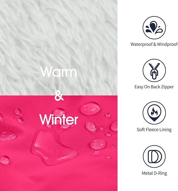 IECOii Large Dog Coat with Harness Built in - Rosered, Large - Waterproof Windproof Dog Winter Coat, Fleece Lined Zip Snow Jacket for Dogs Thermal Outdoor Snowsuit Cold Weather Jackets Bulldog