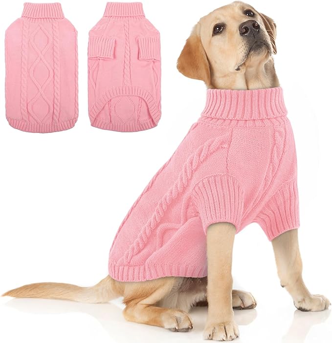 Queenmore XXL Dog Sweaters,Large Dog Sweater for Pitbull Doberman,Warm Turtleneck Knitted Big Pet Sweater for Male Femal Dogs,Extra Large Size Doggy Winter Clothes (Pink,2XL)