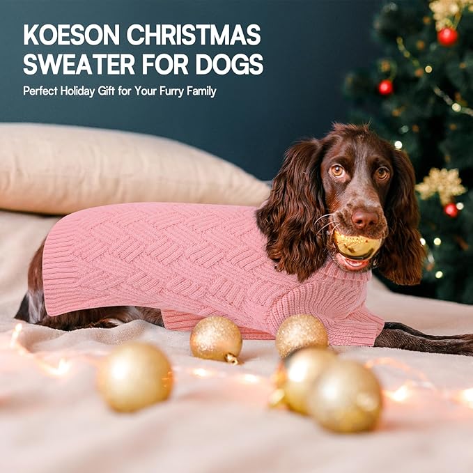 KOESON XXL Dog Sweater for Large Dogs, Extra Large Dog Christmas Sweater, Thick Warm Xmas Sweaters for Big Dogs, Pet Winter Apparel for Labrador, Golden Retriever, Doberman, Pitbull, Pink, XXLarge