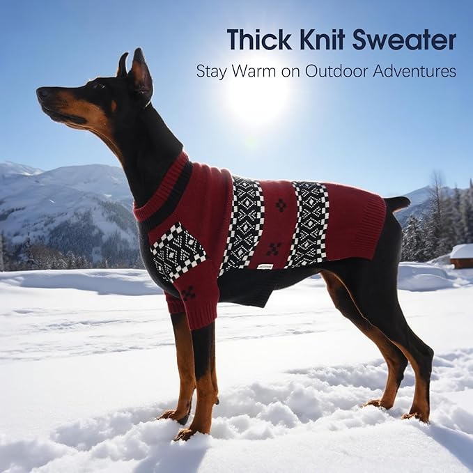IECOii XXXL Dog Sweater for Extra Large Dogs Boy, Big Boy Dog Winter Sweaters with Mid Neck, Doberman Sweater for Dogs Large Breed, Easy On Pullover Knitwear for Cold Weather, DarkRed, 3XL