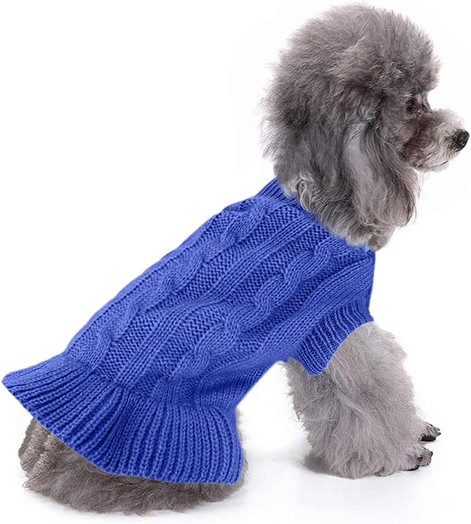 CHBORCHICEN Small Dog Sweaters Knitted Pet Cat Warm Dog Sweatshirt Winter Clothes Kitten Puppy Sweater (XXS, Dress-Dark Blue)