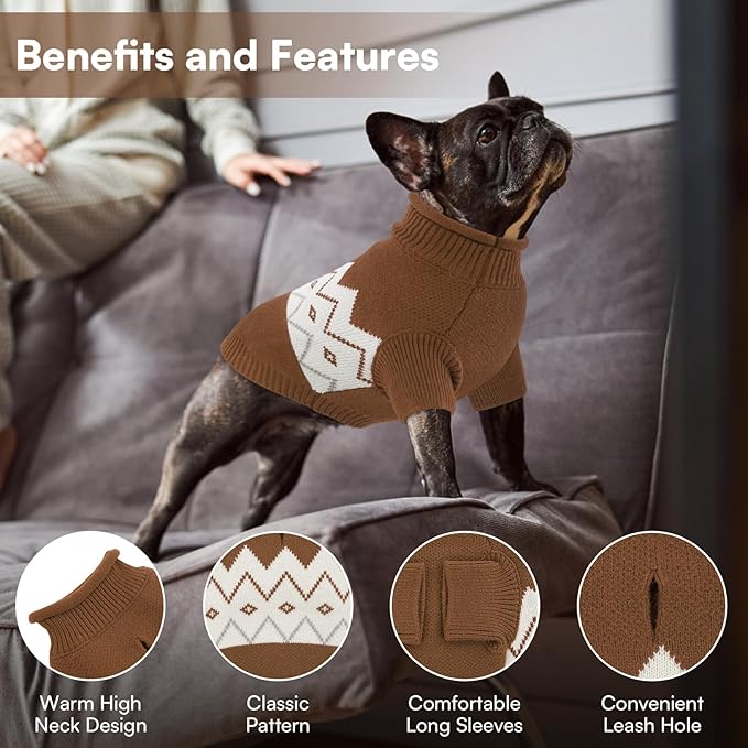 Queenmore Warm Dog Sweater, Soft Pet Knitwear, Knitted Pullover, Winter Pet Clothes for Small Medium Dogs Cats