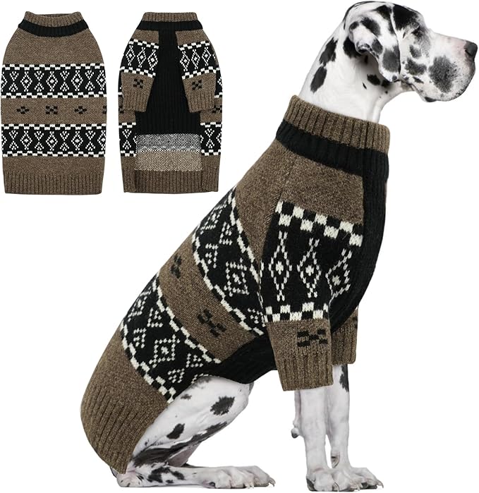 IECOii Great Dane Sweaters for Giant Breed Dogs Boy,Warm Sweaters for Extra Large Dogs,Thermal Cozy Boy Dog Winter Sweater Knitted Outfit for Holiday & Daily Wear,Pet Sweater with Sleeve, Brown, 5XL