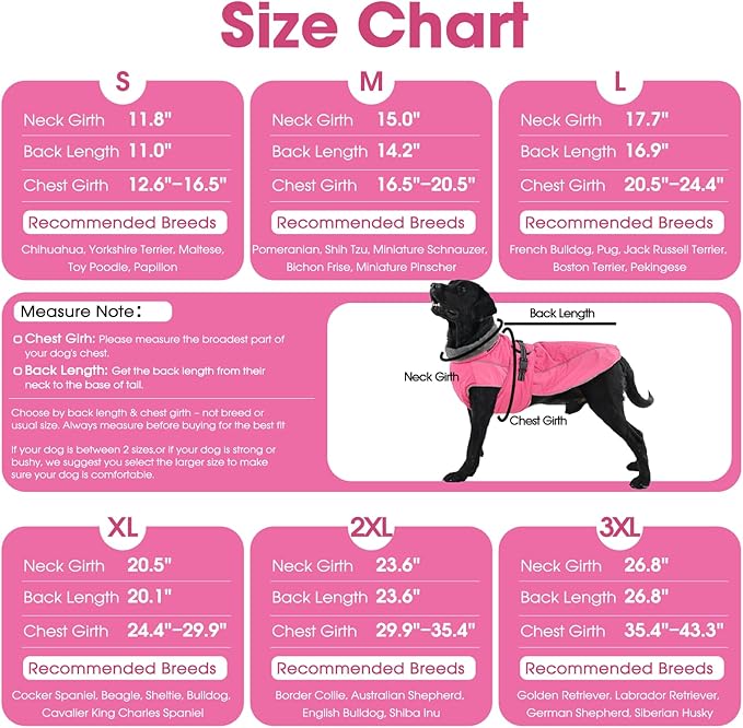 QBLEEV Warm Dog Jacket - Reflective, Adjustable Winter Coat with Turtleneck for Cold Weather, Waterproof Fleece Snowsuit for Small, Medium, Large Dogs