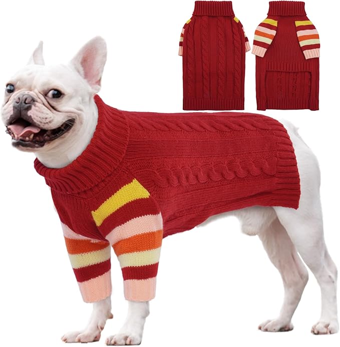 Dog Cold Sweater, Dog Sweaters Winter for Medium Dogs Girl Male, Turtleneck Warm Dogs Sweater Long Sleeve, Stretchy Christmas Doggie Sweaters Outdoor, Pet Knitwear Frenchie, Schnauzer(Red M)